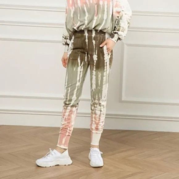 Young Fabulous & Broke Groove Jogger Pants S Ombre Tie Dye Green Pink Sweatpants - Picture 1 of 9